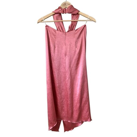 Nanushka Twist Front Satin Halter‎ Dress Peachy Copper Size M - Picture 6 of 12